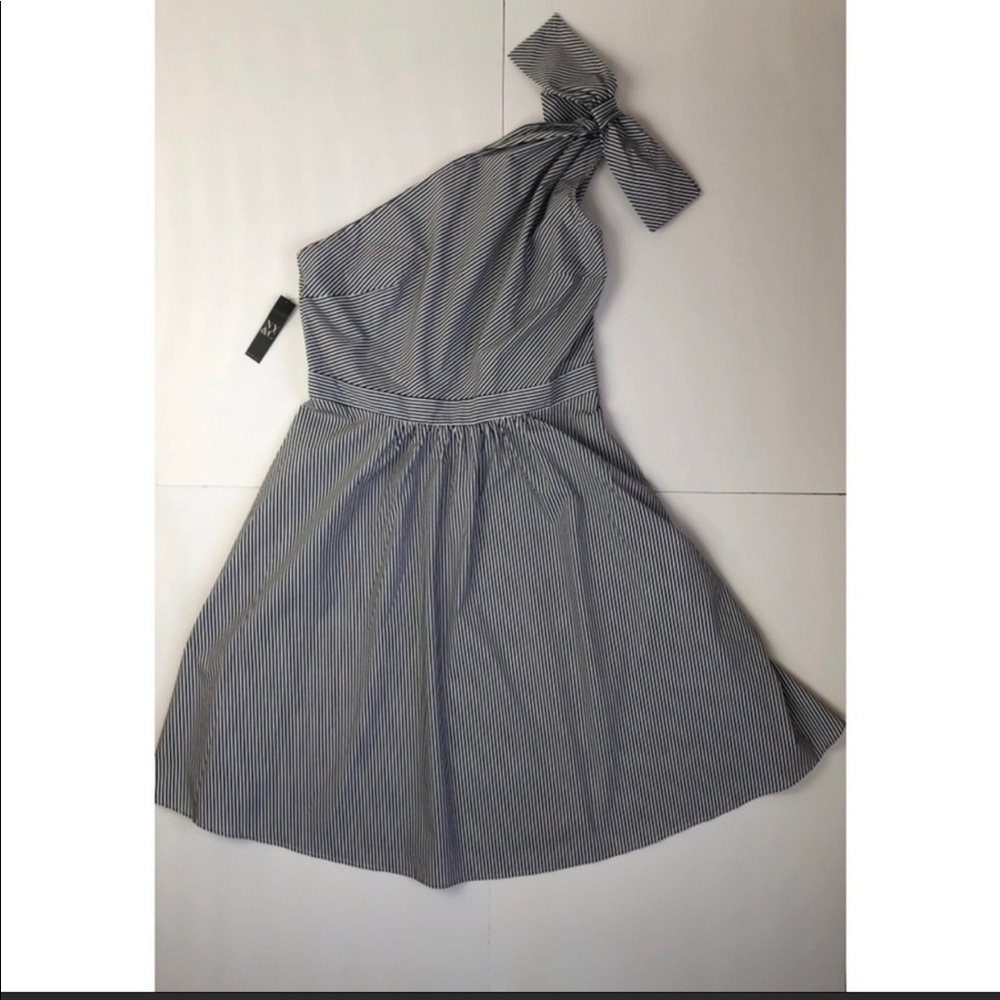 NY & Co Seersucker One Shoulder A Line Dress Sz 16